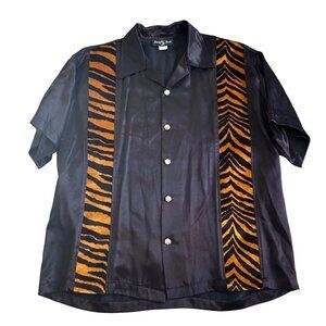 Johnny Suede Men's 2XL Black Tiger Print Button-Up Shirt Hexagonal Buttons